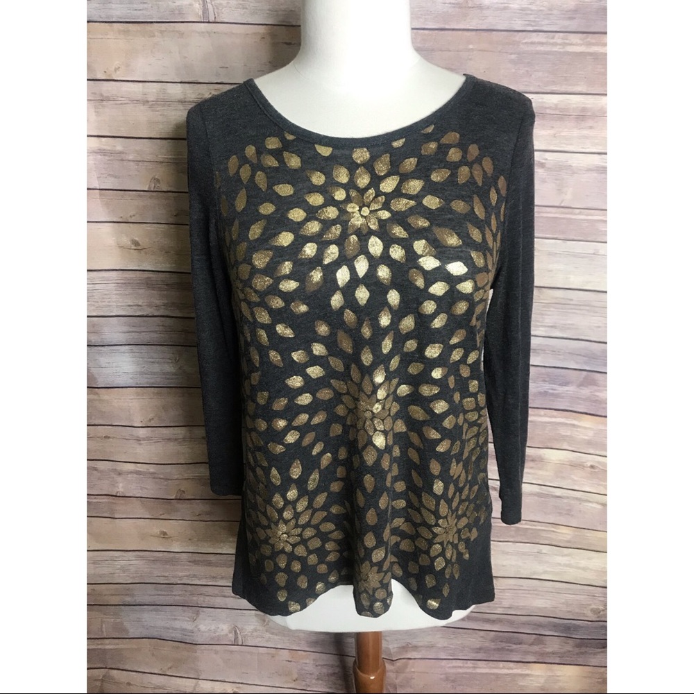 Lucky Brand gray Gold Printed t shirt